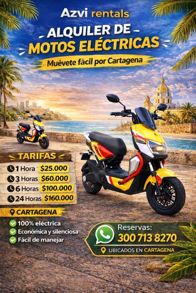 Moto eléctrica desde $25,000 COP la hora en adelante para recorrer la ciudad sin ruido.