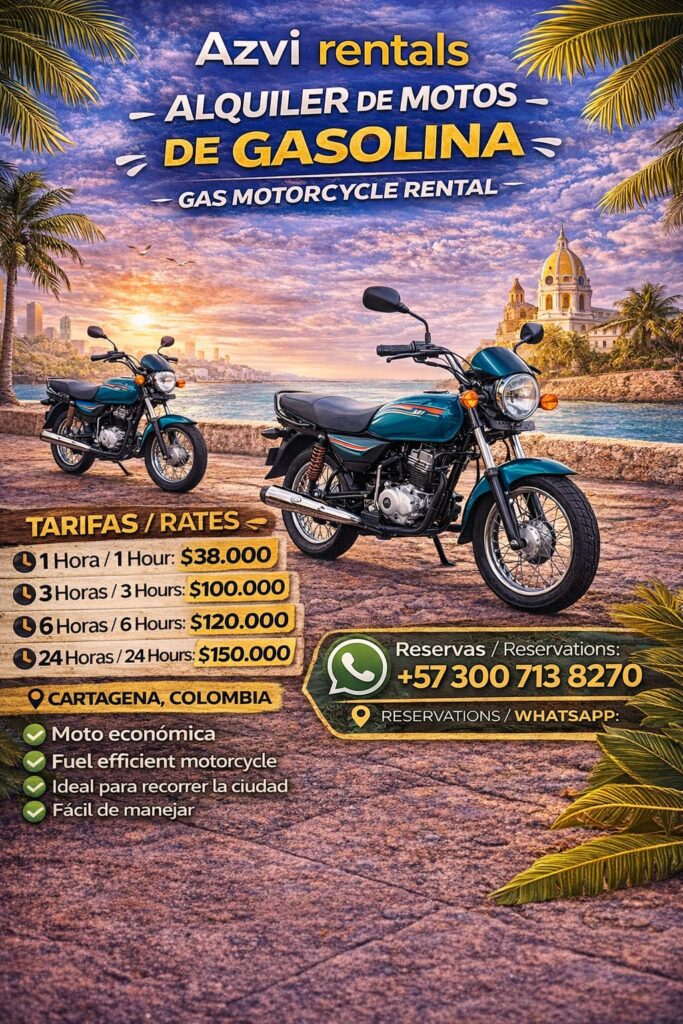Moto de Gasolina desde $38,000 COP la Hora en adelante para recorrer la ciudad de Cartagena
